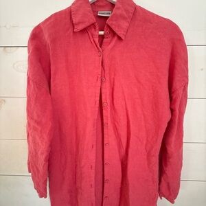 Hot Pink 100 Linen Button-Up Shirt